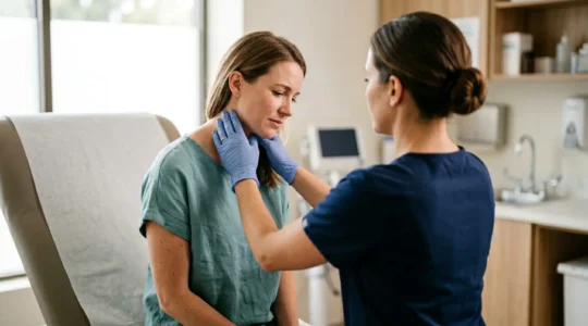 Consultation médicale après un accident de voiture avec examen cervical