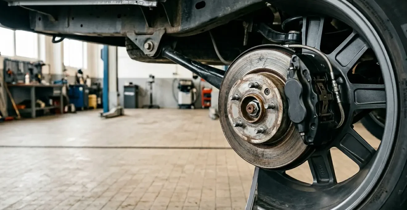 Système de freinage automobile avec disques et plaquettes en gros plan