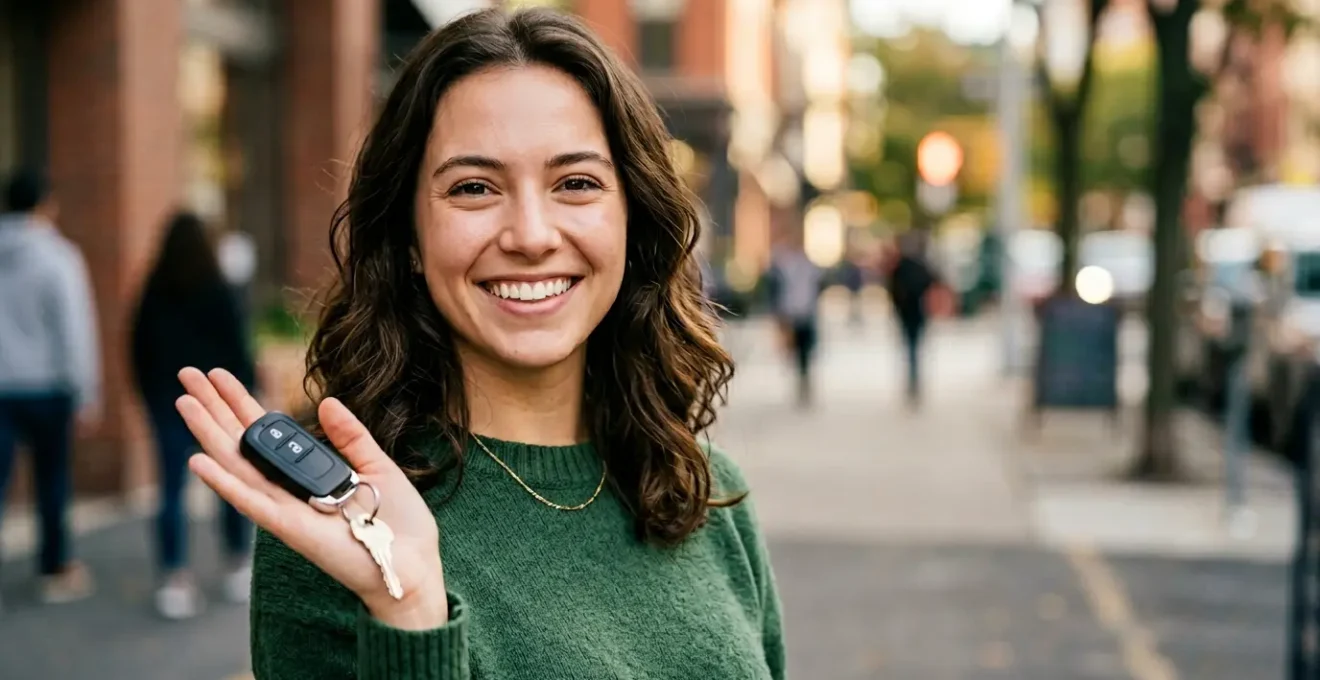 Jeune conducteur tenant des clés de voiture symbolisant l'accès à une assurance abordable