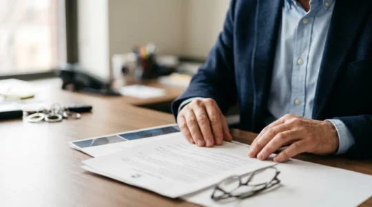 Personne analysant un contrat de leasing automobile avec entretien et assurance inclus