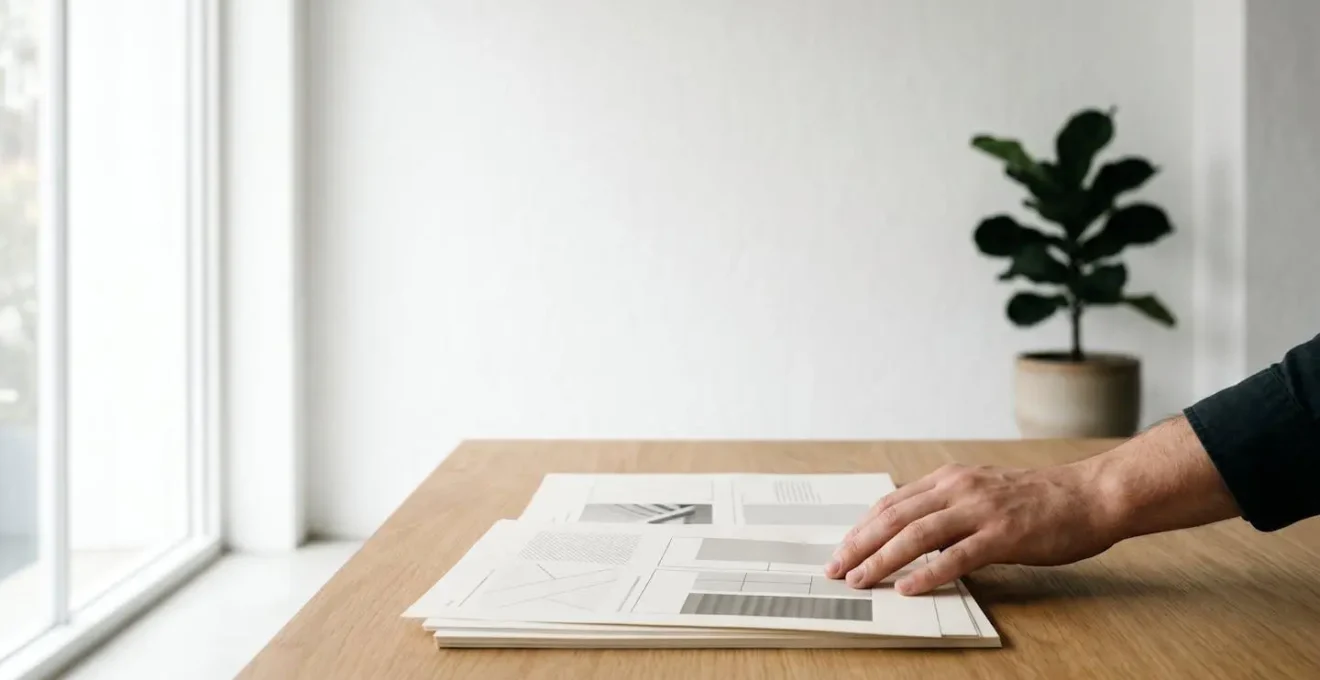 Main consultant des documents d'assurance dans un environnement épuré symbolisant la vérification régulière