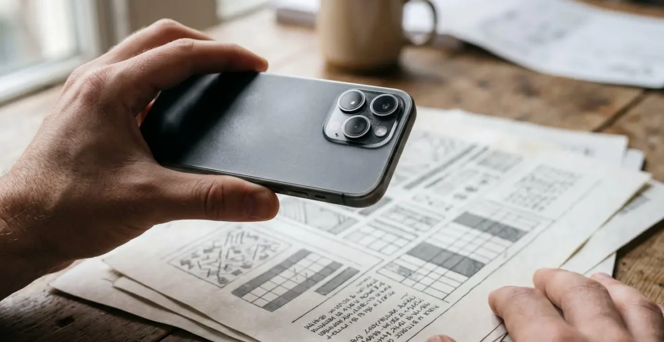 Smartphone capturant une photo de documents de dépannage pour constituer des preuves en cas de contestation