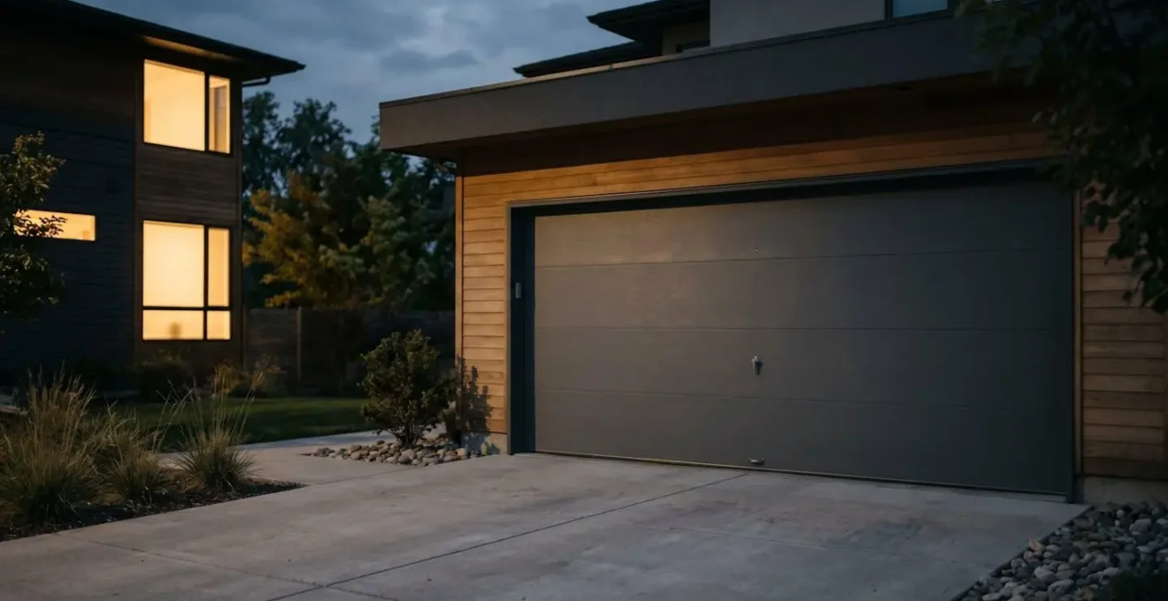 Garage individuel fermé avec porte close symbolisant la sécurité du véhicule