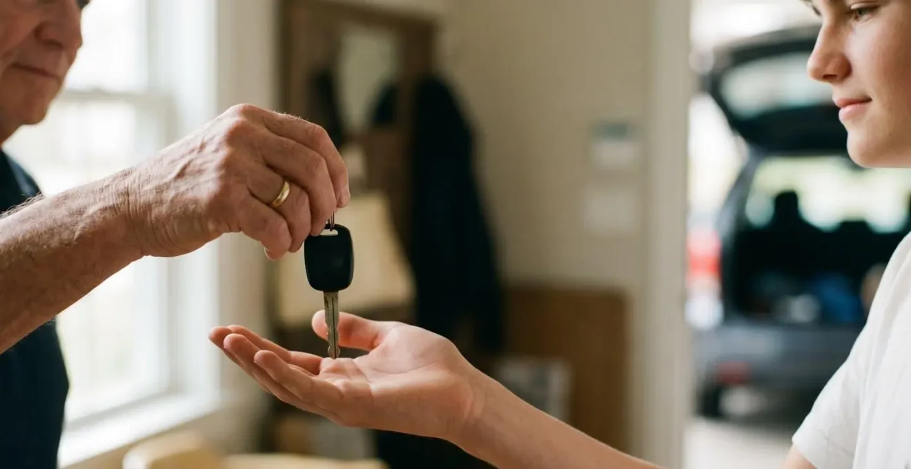 Transmission symbolique entre générations avec remise de clés de voiture