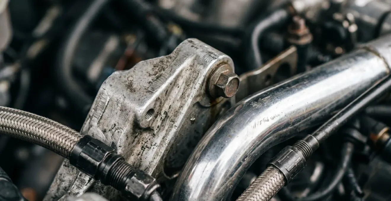 Détail de moteur automobile en cours de modification ou d'entretien technique