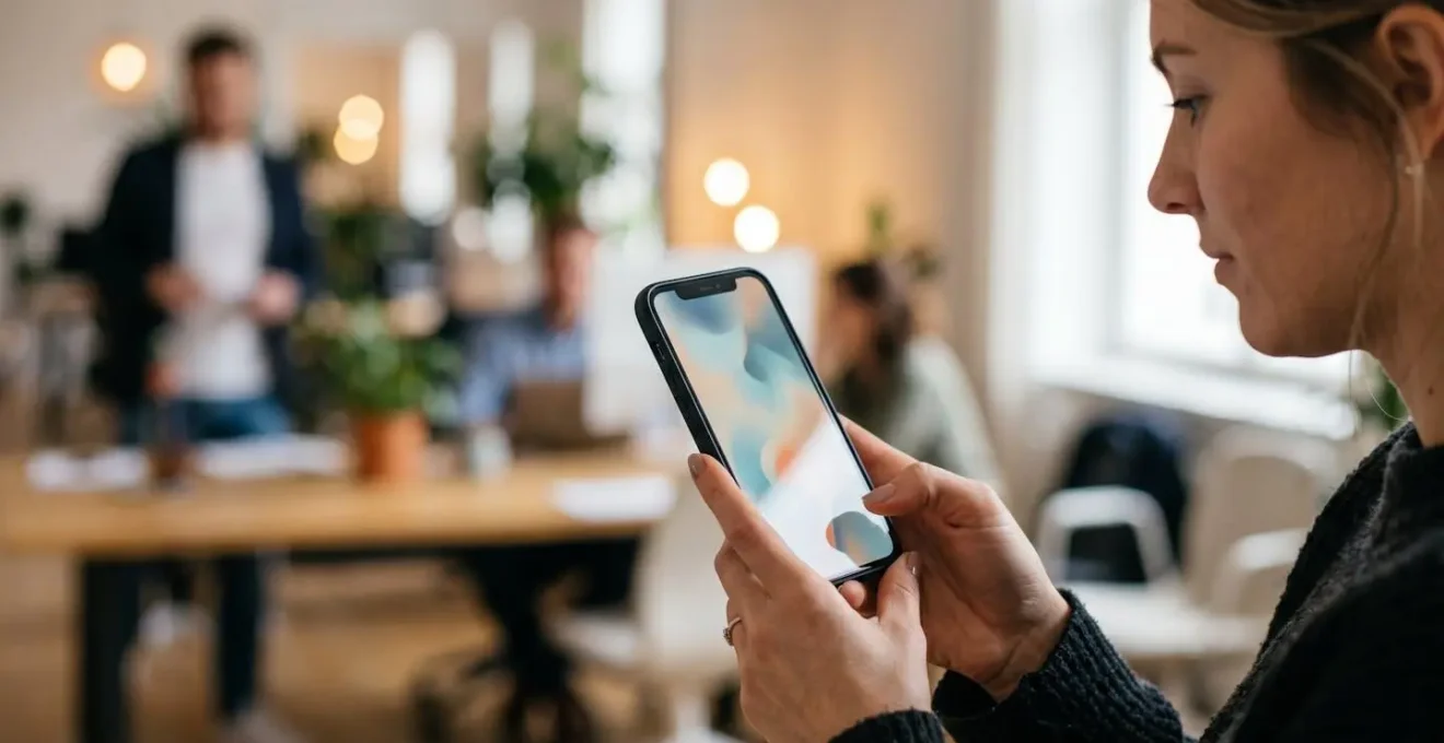 Main tenant un smartphone affichant une application de suivi de trajets