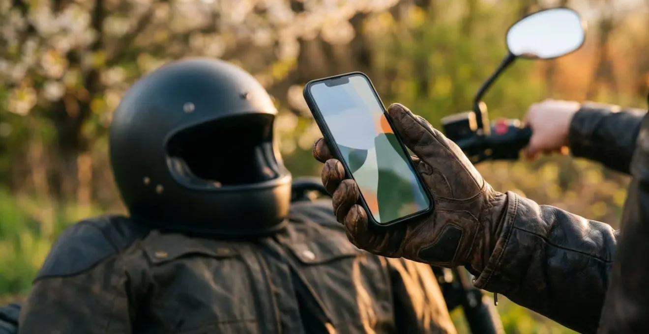 Main tenant un smartphone avec notification de réactivation d'assurance moto au printemps